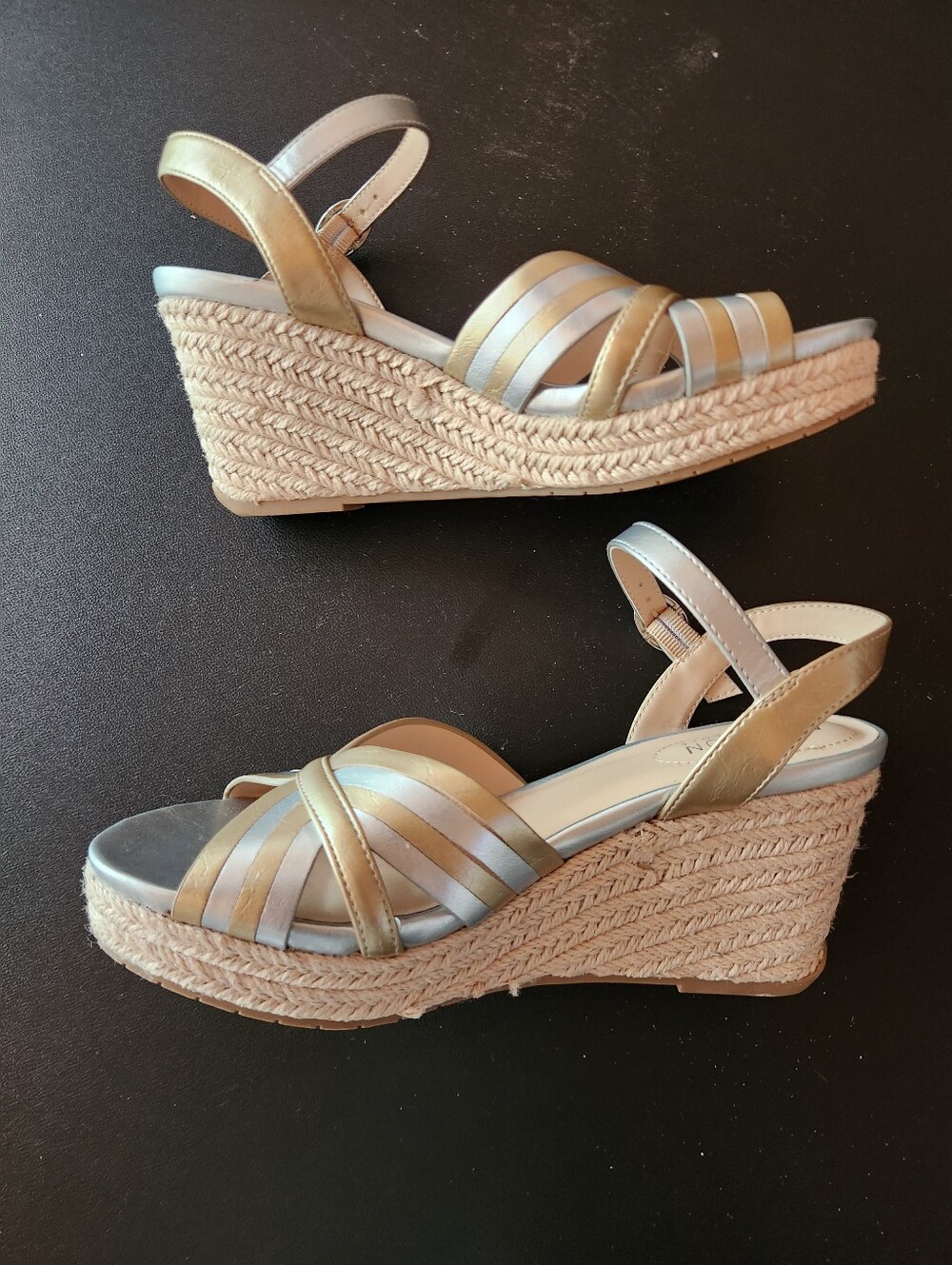Reaction Kenneth Cole Metallic Gold and Silver Espadrille Wedges